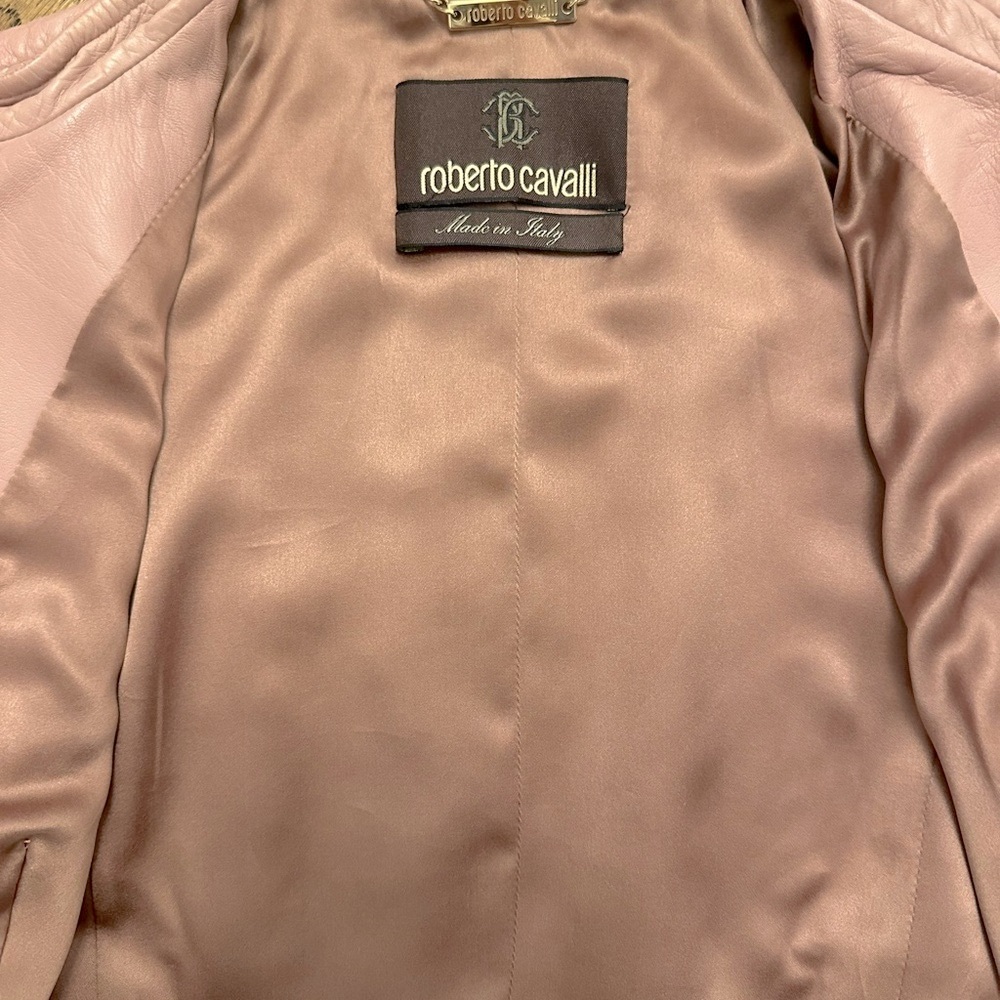 Roberto Cavalli Pink Laser Cut Pink Leather Jacket - Picture 6 of 8